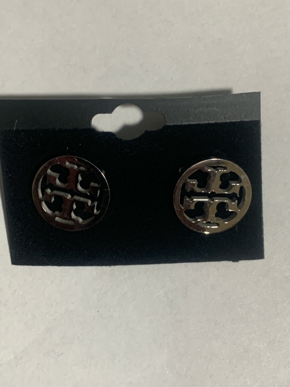 Round Silver Logo-Style Stud Earrings